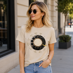 Vintage Rotary Phone Dial Pattern T-Shirt--VINT011
