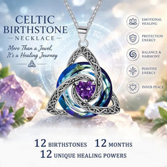Celtic Knot Birthstone Necklace, Trinity Knot Pendant, Celtic Jewelry, Personalized Birth Month Gift, Spiritual Protection Necklace for Her