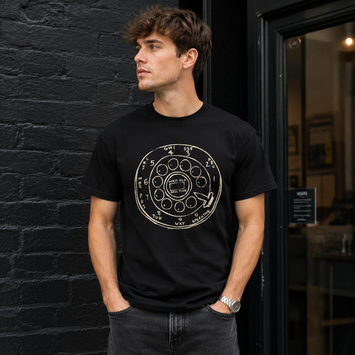 Vintage Rotary Phone Dial Pattern T-Shirt--VINT005