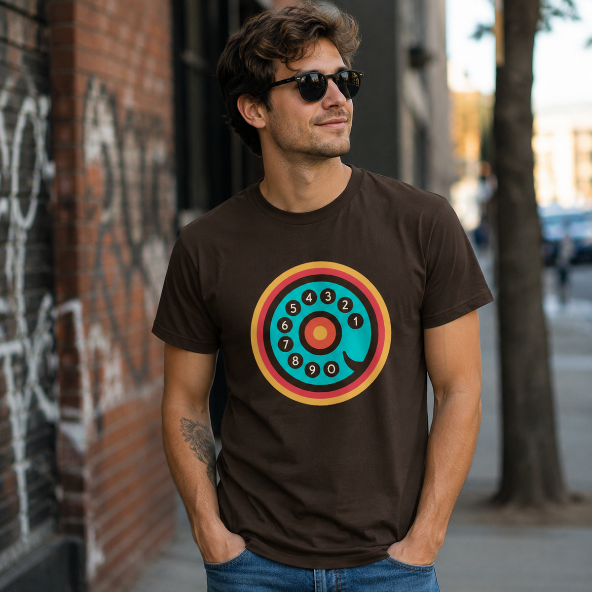 Vintage Rotary Phone Dial Pattern T-Shirt--VINT006