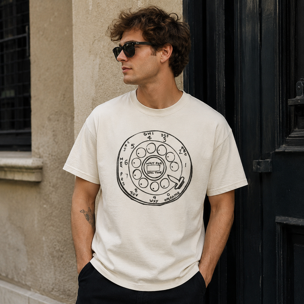 Vintage Rotary Phone Dial Pattern T-Shirt--VINT007