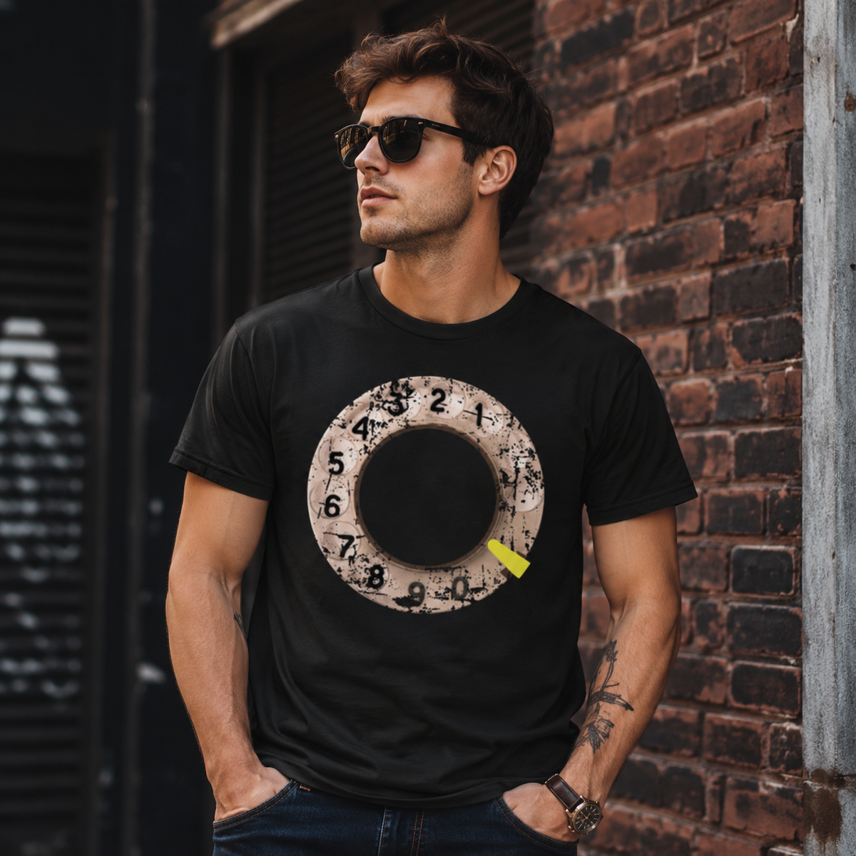 Vintage Rotary Phone Dial Pattern T-Shirt--VINT010