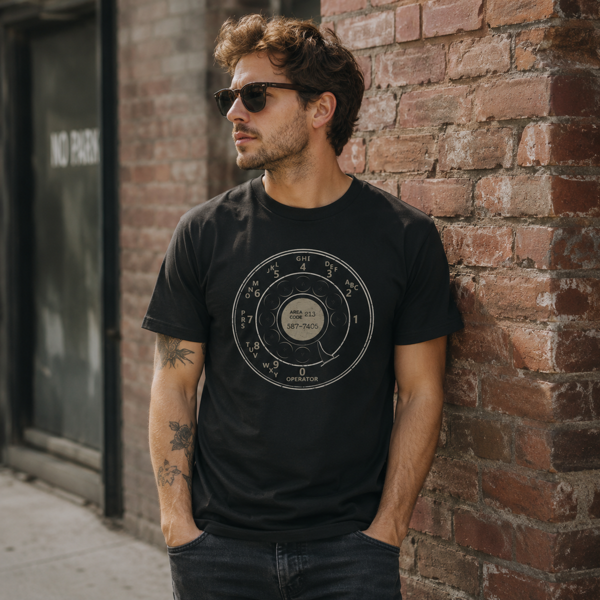 Vintage Rotary Phone Dial Pattern T-Shirt--VINT014