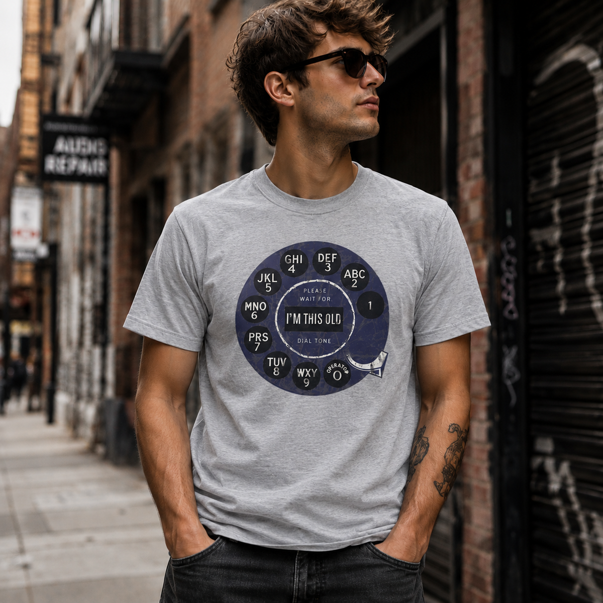 Vintage Rotary Phone Dial Pattern T-Shirt--VINT016