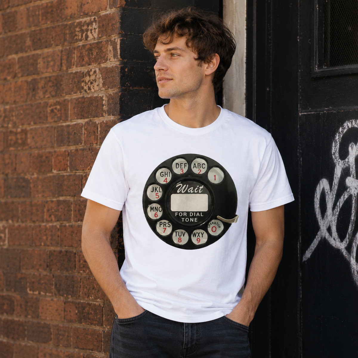 Vintage Rotary Phone Dial Pattern T-Shirt--VINT017
