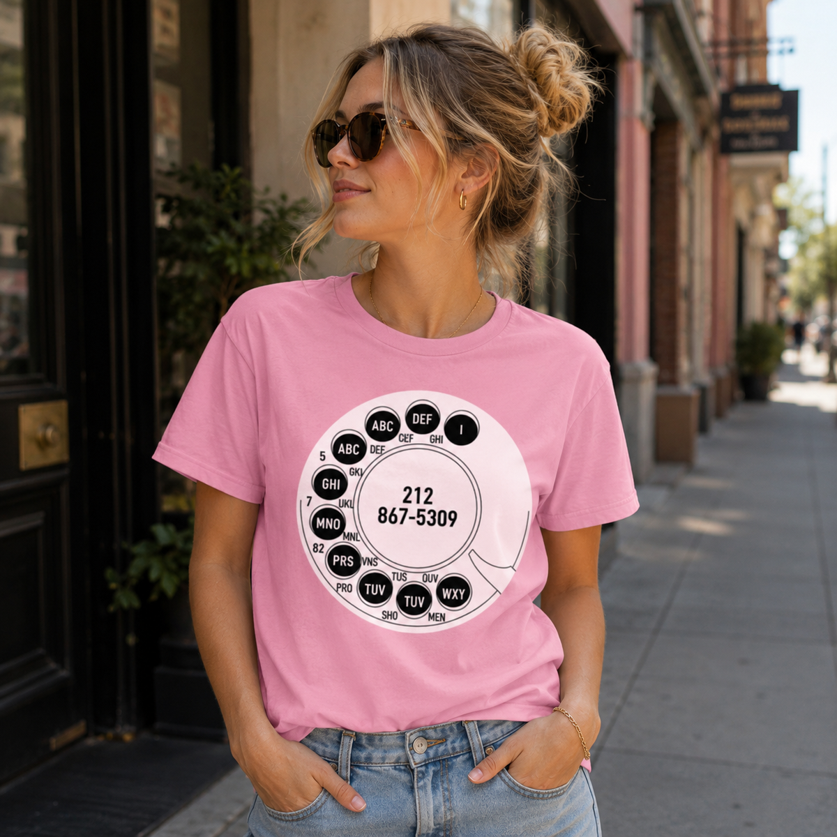Vintage Rotary Phone Dial Pattern T-Shirt--VINT019