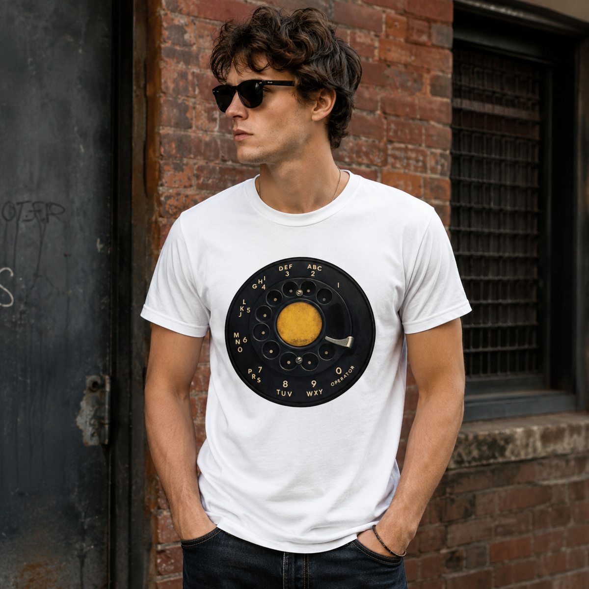Vintage Rotary Phone Dial Pattern T-Shirt--VINT022