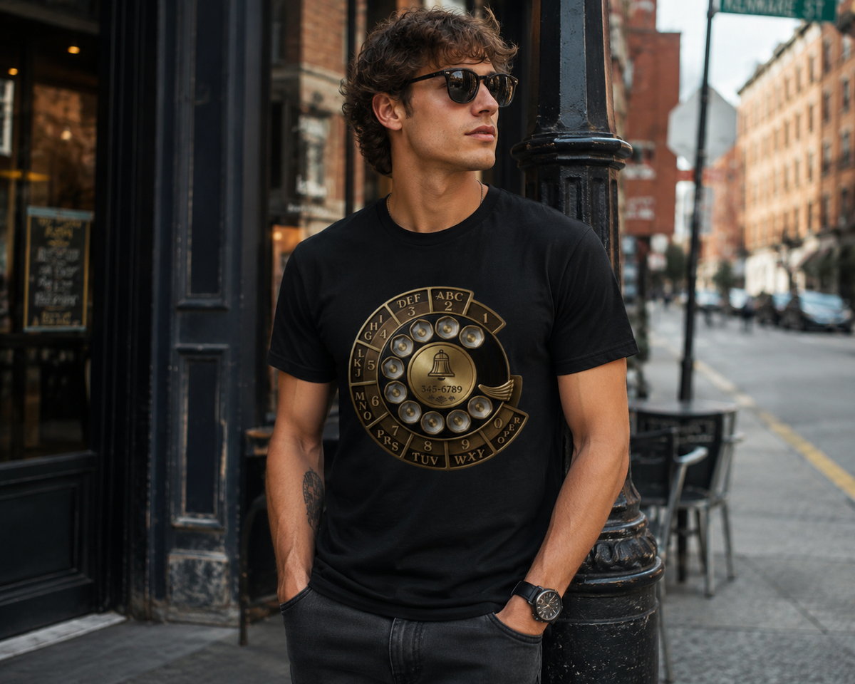 Vintage Rotary Phone Dial Pattern T-Shirt--VINT023