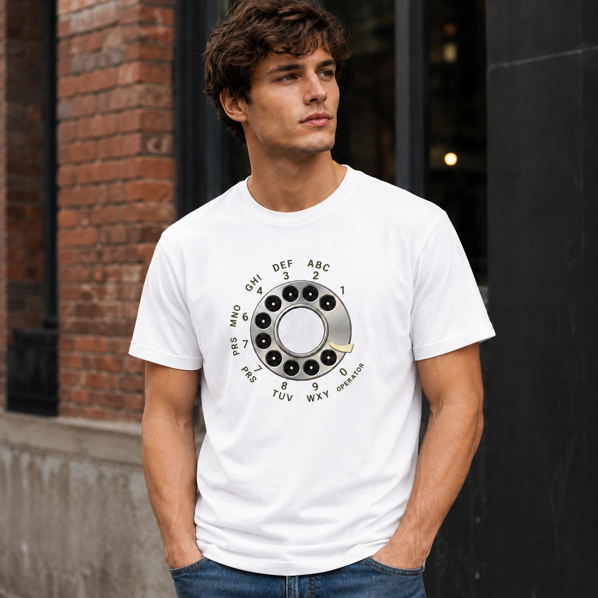 Vintage Rotary Phone Dial Pattern T-Shirt--VINT024