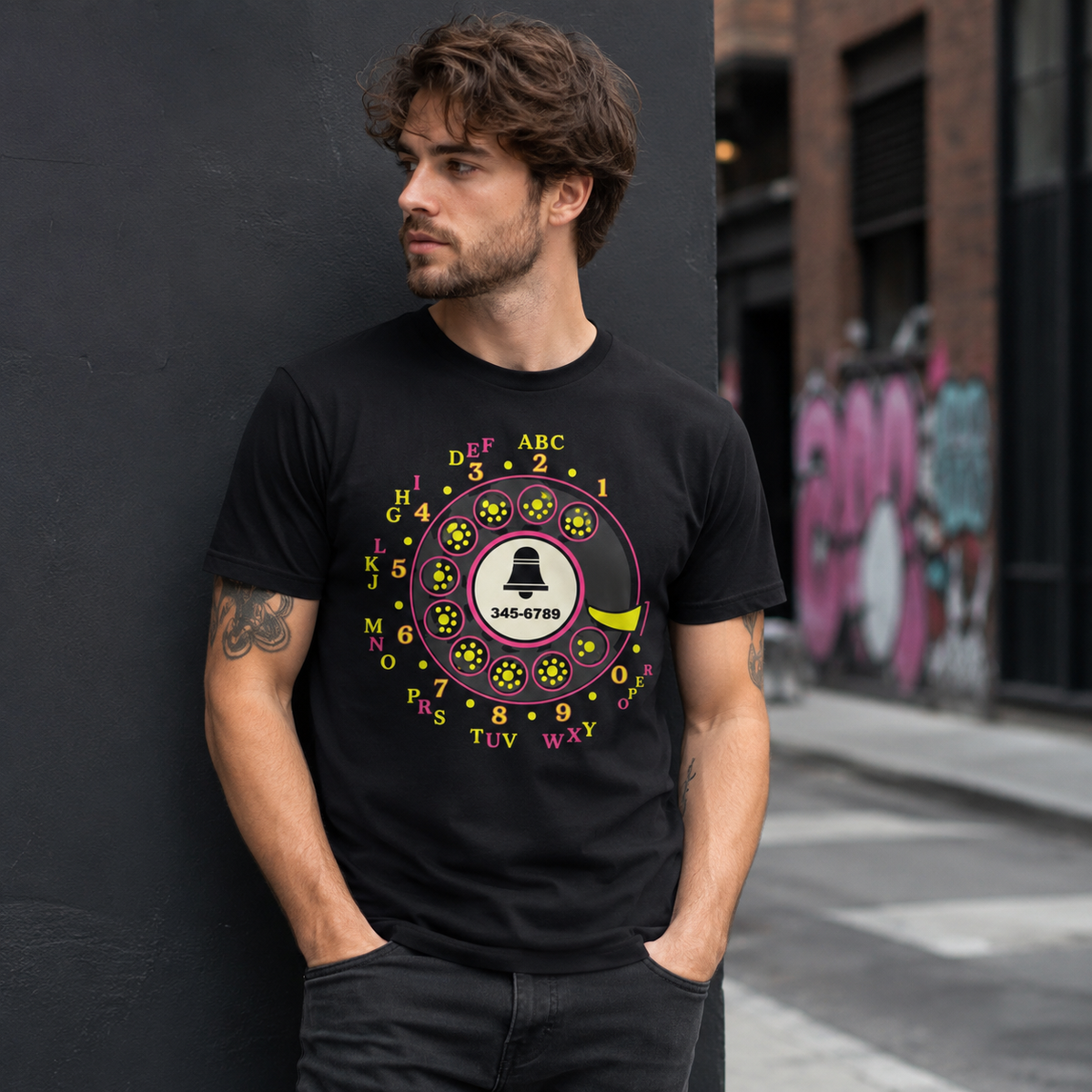 Vintage Rotary Phone Dial Pattern T-Shirt--VINT025