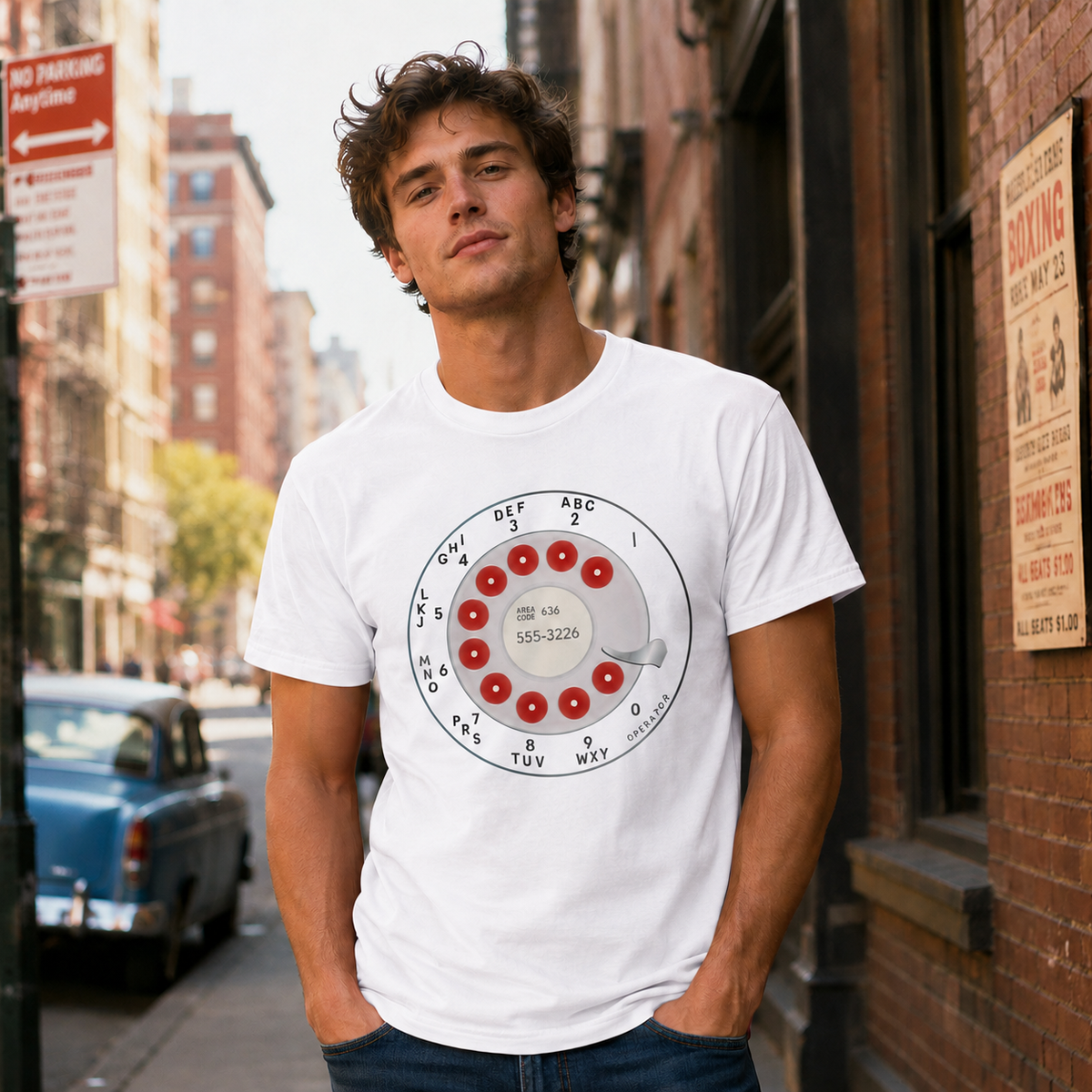 Vintage Rotary Phone Dial Pattern T-Shirt--VINT026