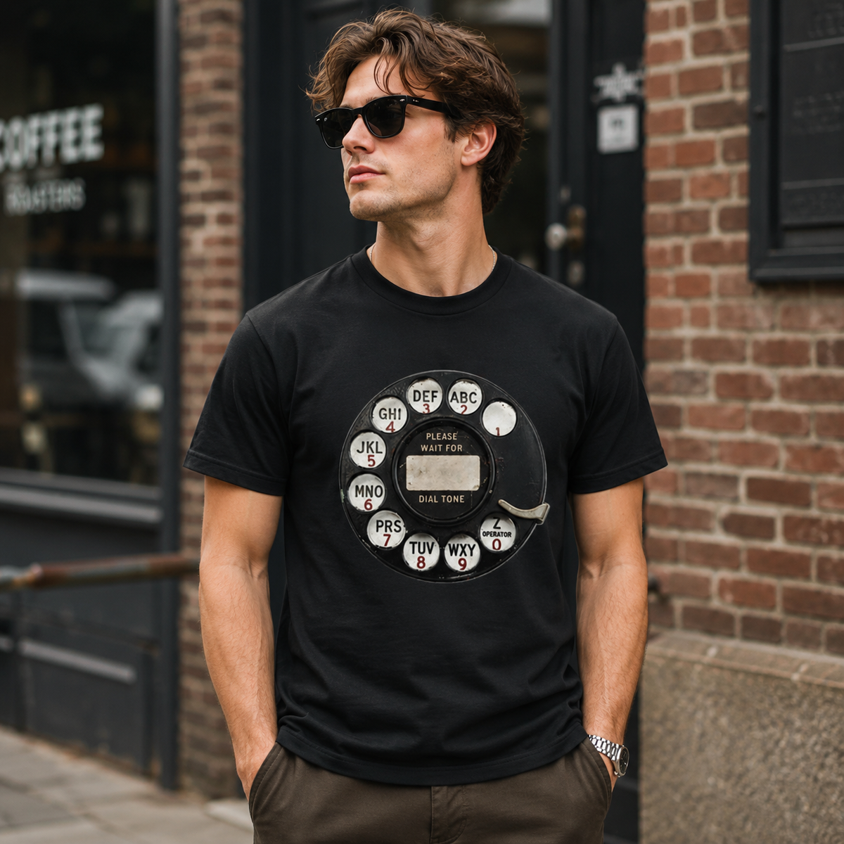 Vintage Rotary Phone Dial Pattern T-Shirt--VINT029
