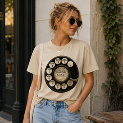 Vintage Rotary Phone Dial Pattern T-Shirt--VINT031