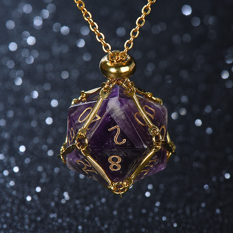 Natural purple crystal dice necklace