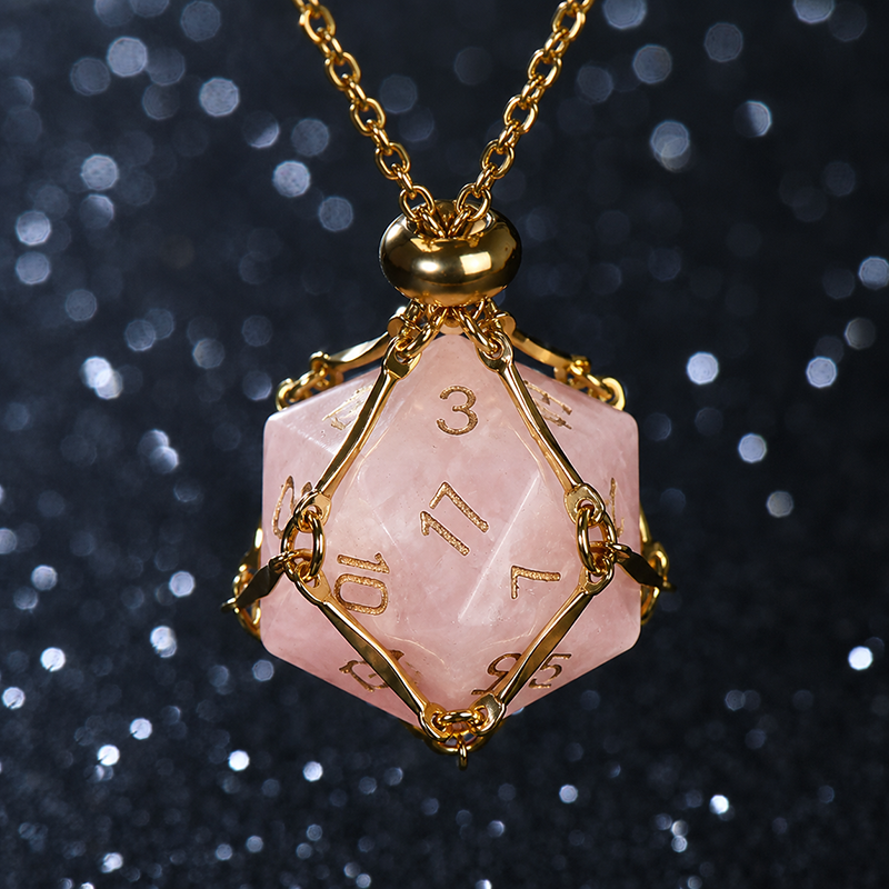 Natural rose quartz polyhedral dice stone