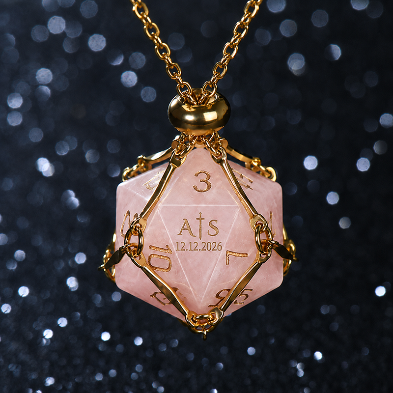 Natural rose quartz polyhedral dice stone