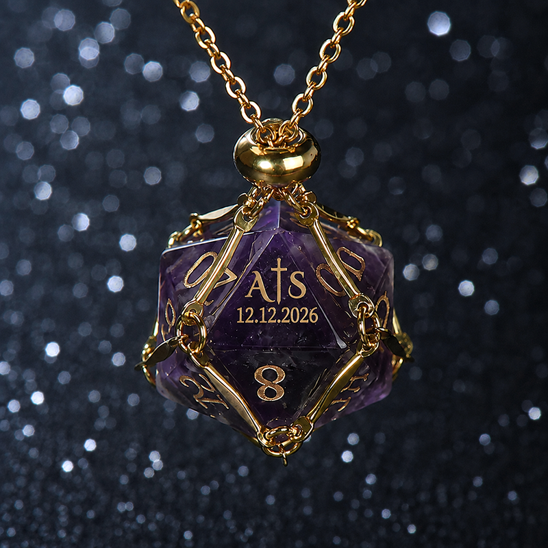 Natural purple crystal dice necklace