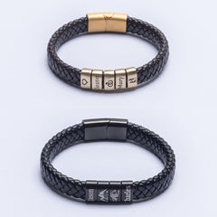 Personalized Mens Leather Bracelet with Silver Beads