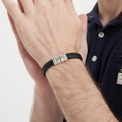 Personalized Mens Leather Bracelet with Silver Beads