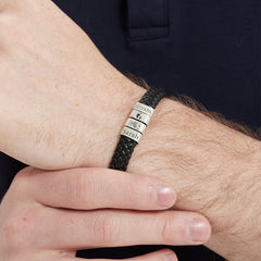 Personalized Mens Leather Bracelet with Silver Beads