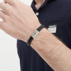 Personalized Mens Leather Bracelet with Silver Beads