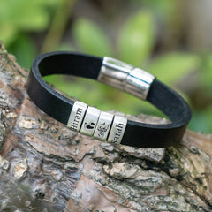 Personalized Mens Leather Bracelet, Custom Kids Name Bead Bracelet