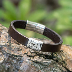 Personalized Mens Leather Bracelet, Custom Kids Name Bead Bracelet