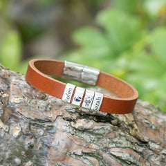 Personalized Mens Leather Bracelet, Custom Kids Name Bead Bracelet