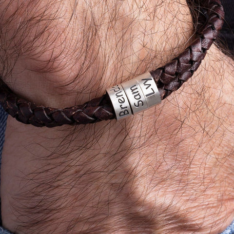 Handmade Mens Bracelet with Silver Beads