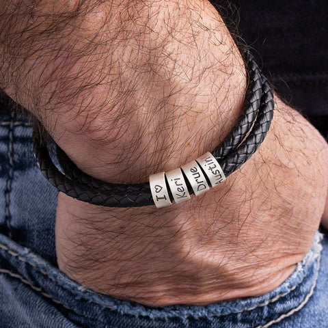 Handmade Mens Bracelet with Silver Beads