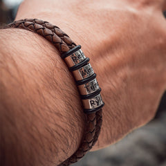 Personalized Bracelet for Dad Braided Leather Bracelet