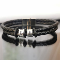 Personalized Bracelet for Dad Braided Leather Bracelet