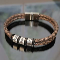 Personalized Bracelet for Dad Braided Leather Bracelet