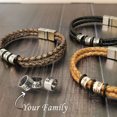 Personalized Bracelet for Dad Braided Leather Bracelet