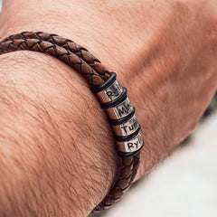 Personalized Bracelet for Dad Braided Leather Bracelet