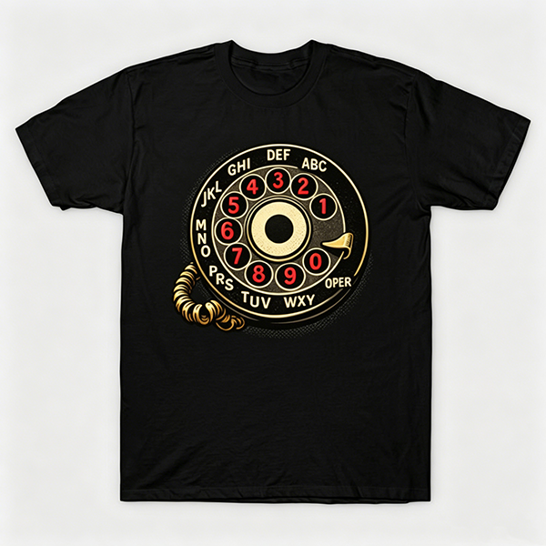 Vintage Rotary Phone Dial Pattern T-Shirt--VINT033
