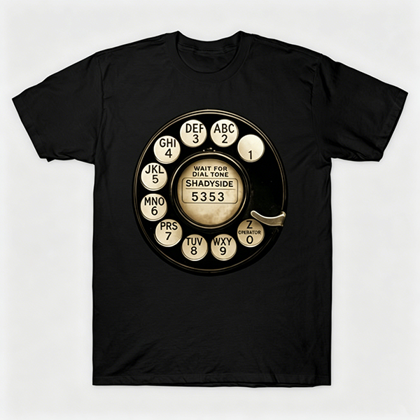 Vintage Rotary Phone Dial Pattern T-Shirt--VINT031