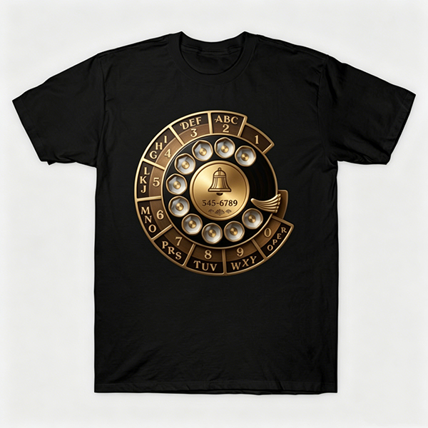 Vintage Rotary Phone Dial Pattern T-Shirt--VINT023