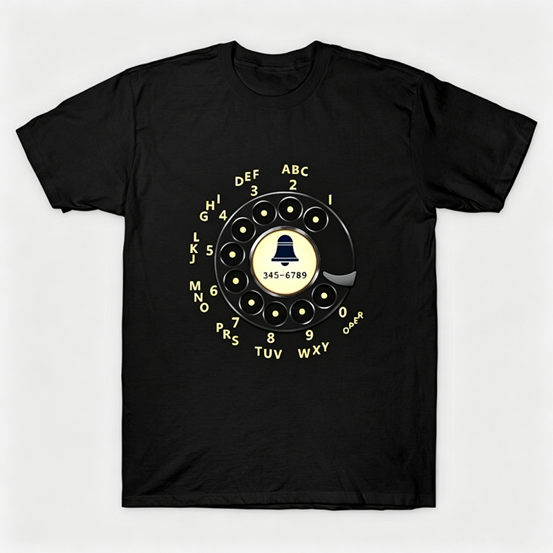 Vintage Rotary Phone Dial Pattern T-Shirt--VINT001