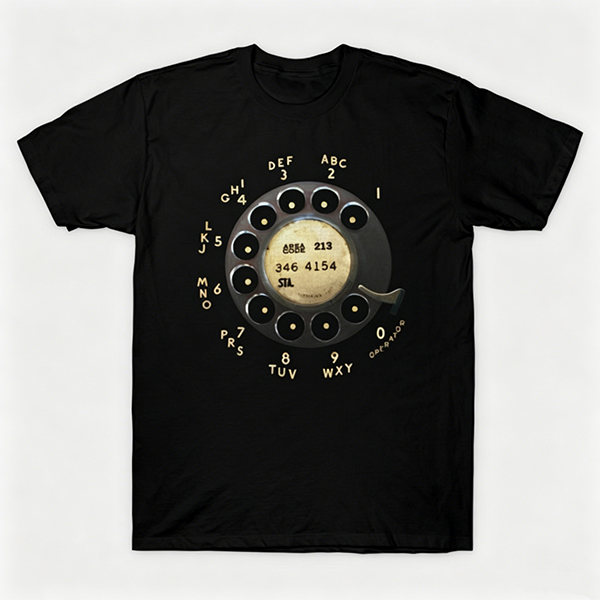 Vintage Rotary Phone Dial Pattern T-Shirt--VINT042