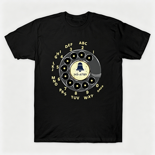 Vintage Rotary Phone Dial Pattern T-Shirt--VINT037