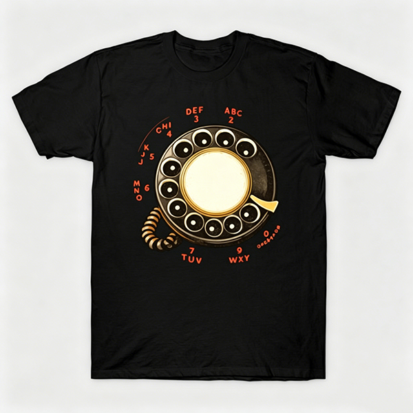 Vintage Rotary Phone Dial Pattern T-Shirt--VINT030