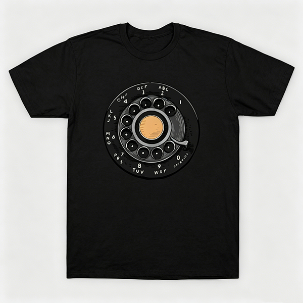 Vintage Rotary Phone Dial Pattern T-Shirt--VINT036