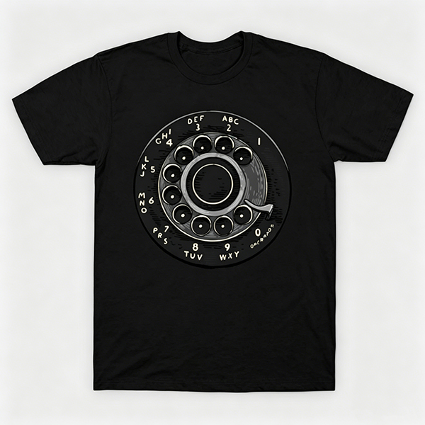 Vintage Rotary Phone Dial Pattern T-Shirt--VINT049