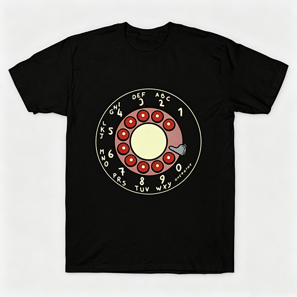 Vintage Rotary Phone Dial Pattern T-Shirt--VINT044