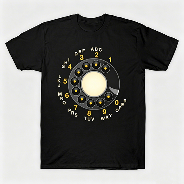 Vintage Rotary Phone Dial Pattern T-Shirt--VINT051