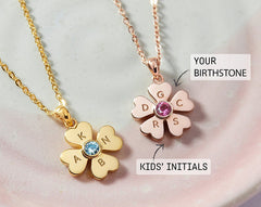 Collar de trébol personalizado para mamá, collar de iniciales de niños para mamá 