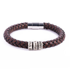 Handmade Jewelry with Silver Beads Leather Dad Bracelet