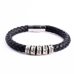 Handmade Jewelry with Silver Beads Leather Dad Bracelet