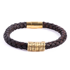 Handmade Jewelry with Silver Beads Leather Dad Bracelet